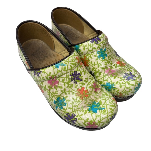 Dansko Women's Clog Floral Print Leather Trim Comfort Work Wear Shoes Size 38 - Picture 1 of 10